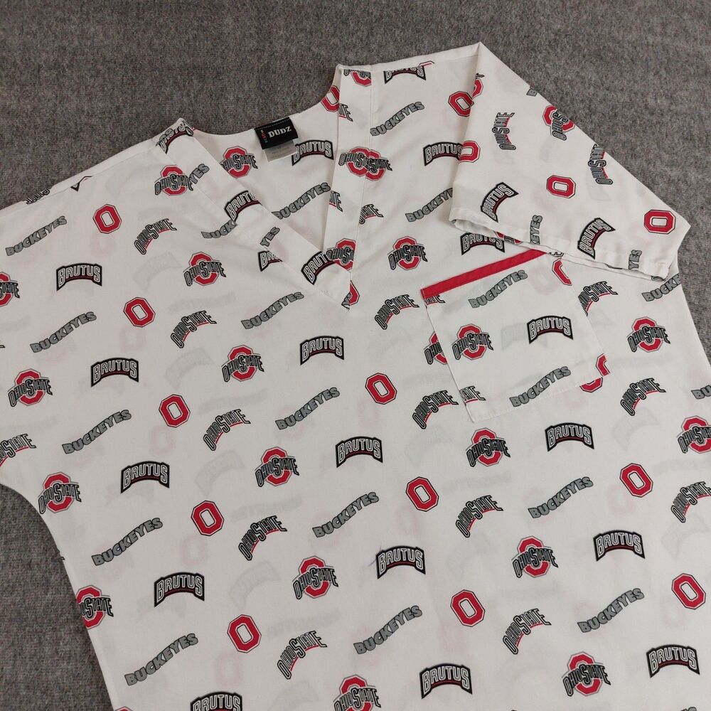 Ohio State Buckeyes Scrub Dudz Scrub Top M White Brutus V-Neck Medical